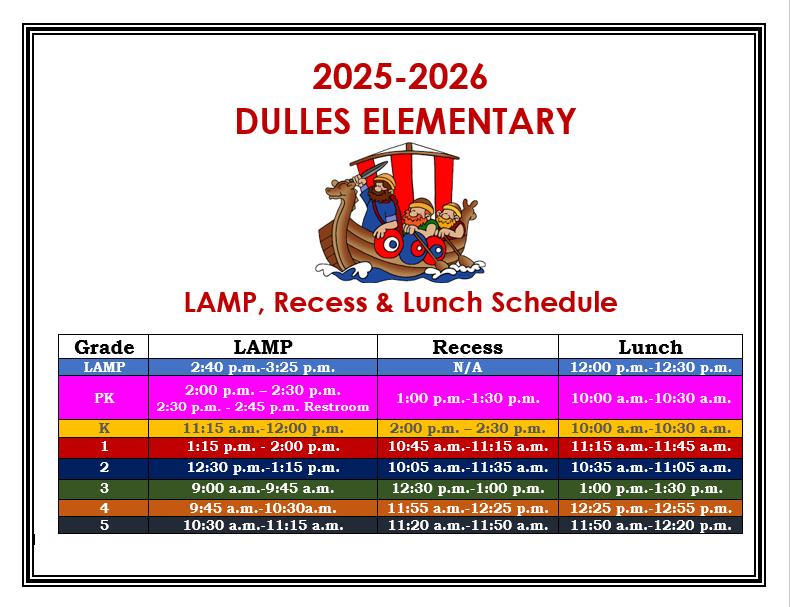  LAMP, Recess & Lunch Schedule